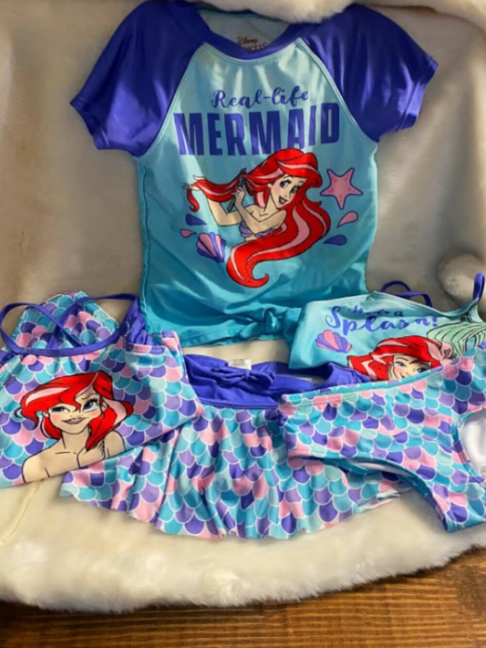 Disney Princess Girls Size 5/6 The Little Mermaid 3 Swimsuits